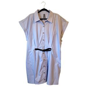 Anthropologie Light Blue The Faye Cotton Belted Shirt Dress Women's Size 2X NWT